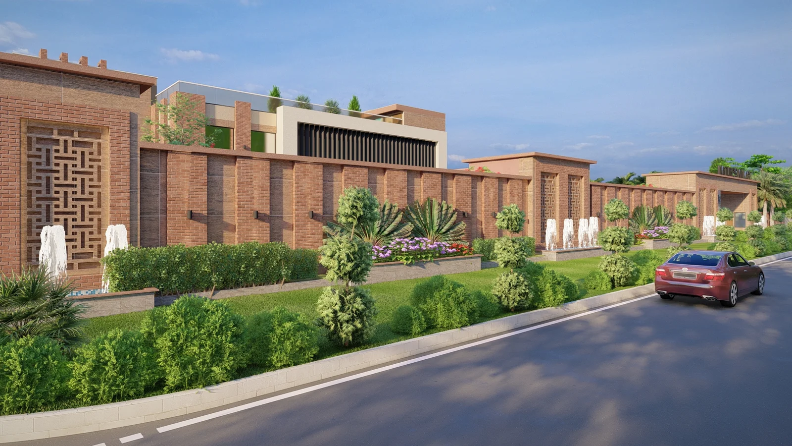 Township Perimeter Wall & Cascading Fountains