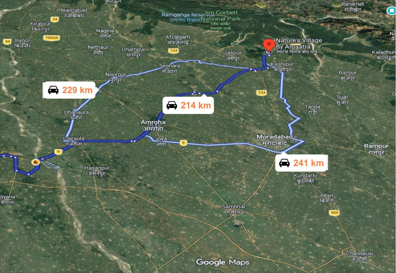 Delhi to Kashipur Route Map